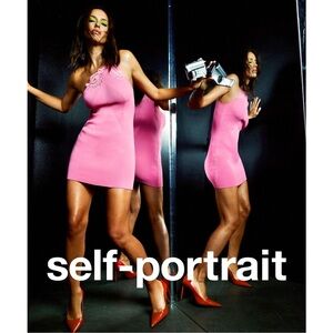 NWT SELF-PORTRAIT Rib Knit Lace Trim One Shoulder Y2K Coquette Bodycon Dress M